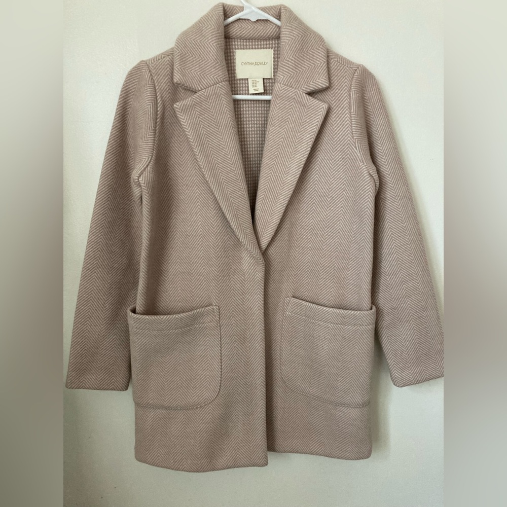 #117. 🆕 NWOT, Cynthia Rowley, Warm Herringbone Coat, Color:White/Oatmeal